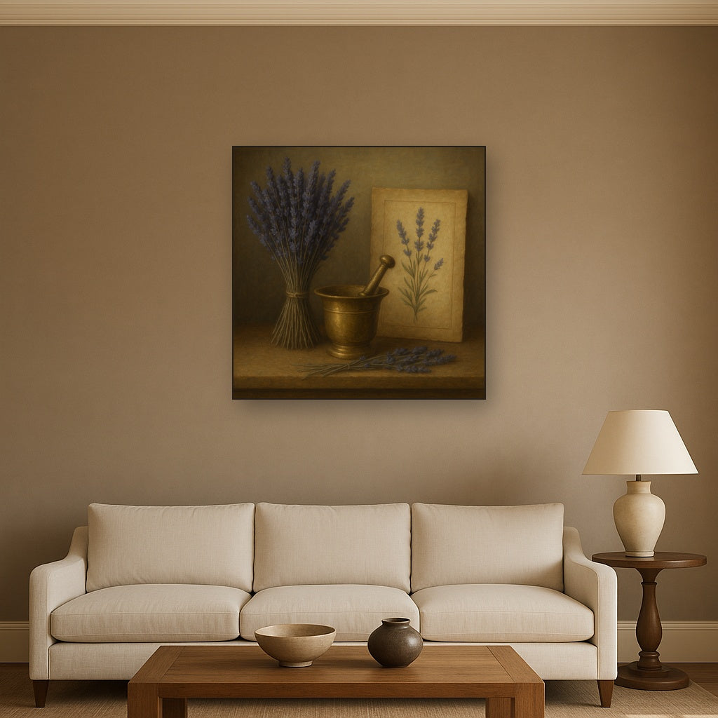Lavender Herbarium & Mortar Study No. 6 Oil Painting - View 2