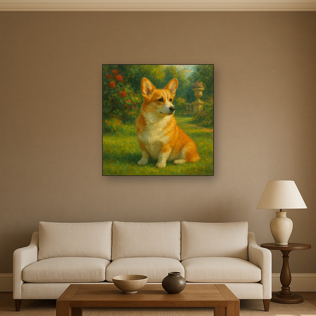 Pembroke Welsh Corgi in Royal English Garden No. 12 Fine Art Oil Painting - View 2