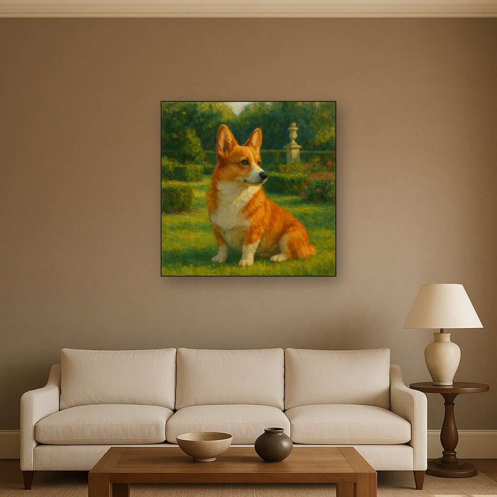Pembroke Welsh Corgi in Royal English Garden No. 13 Fine Art Oil Painting - View 2