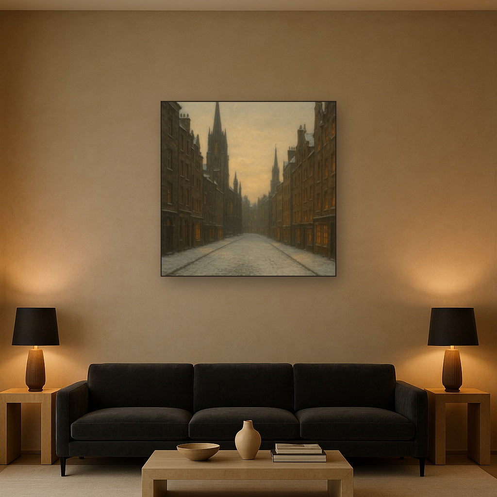 Edinburgh Old Town Royal Mile in Snow No. 12 Oil Painting - View 2