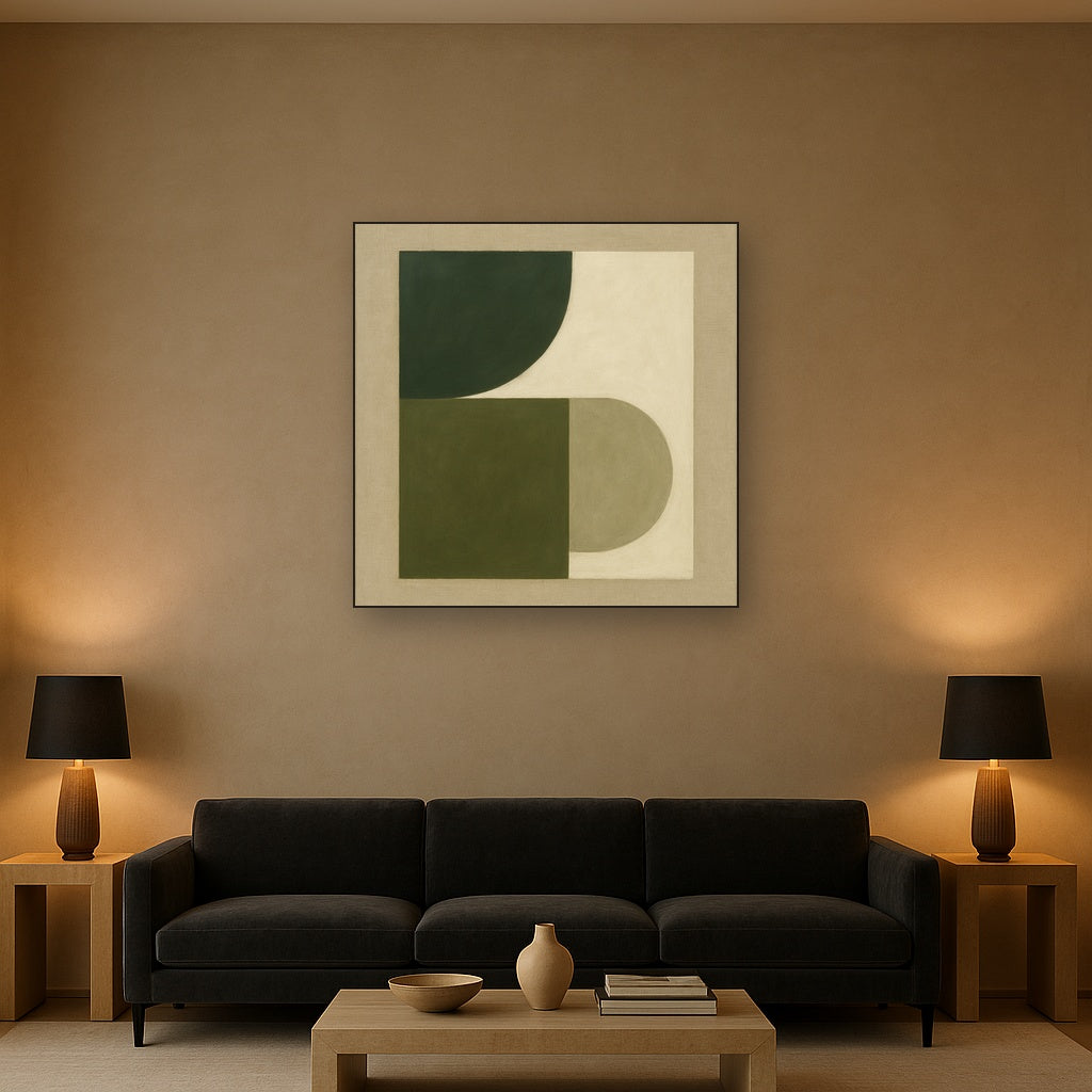 Forest Emerald & Chalk Interlock No. 6 - Modern Fine Art Oil Painting - View 2