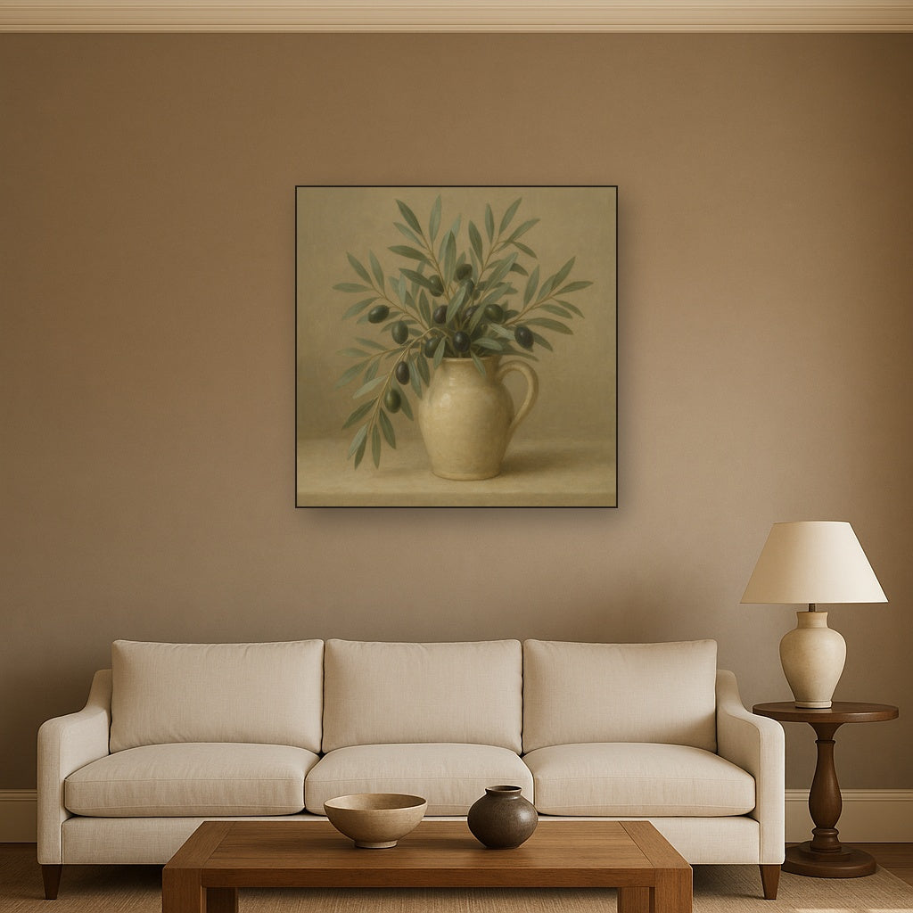 Wild Olive Sprigs in Stoneware Pitcher No. 9 Oil Painting - View 2