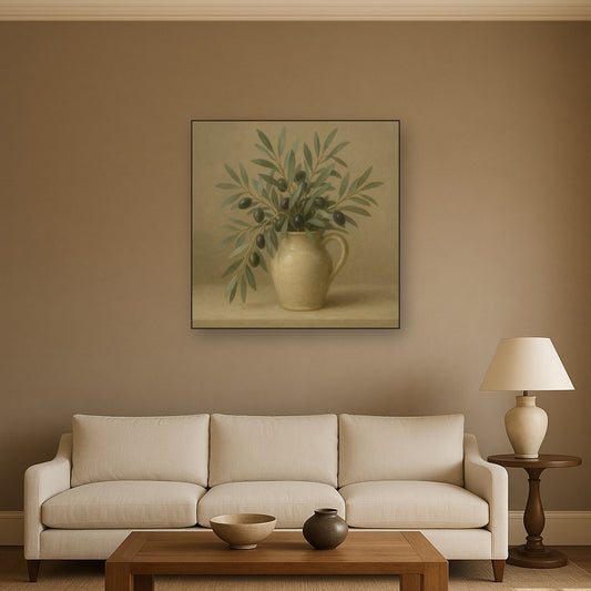 Wild Olive Sprigs in Stoneware Pitcher No. 9 Oil Painting - View 2