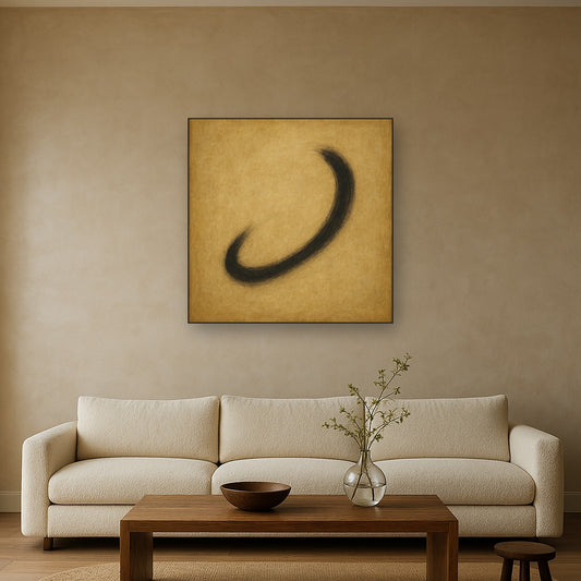 Aged Rice Paper & Charcoal Calligraphic Balance No. 29 Oil Painting - View 2