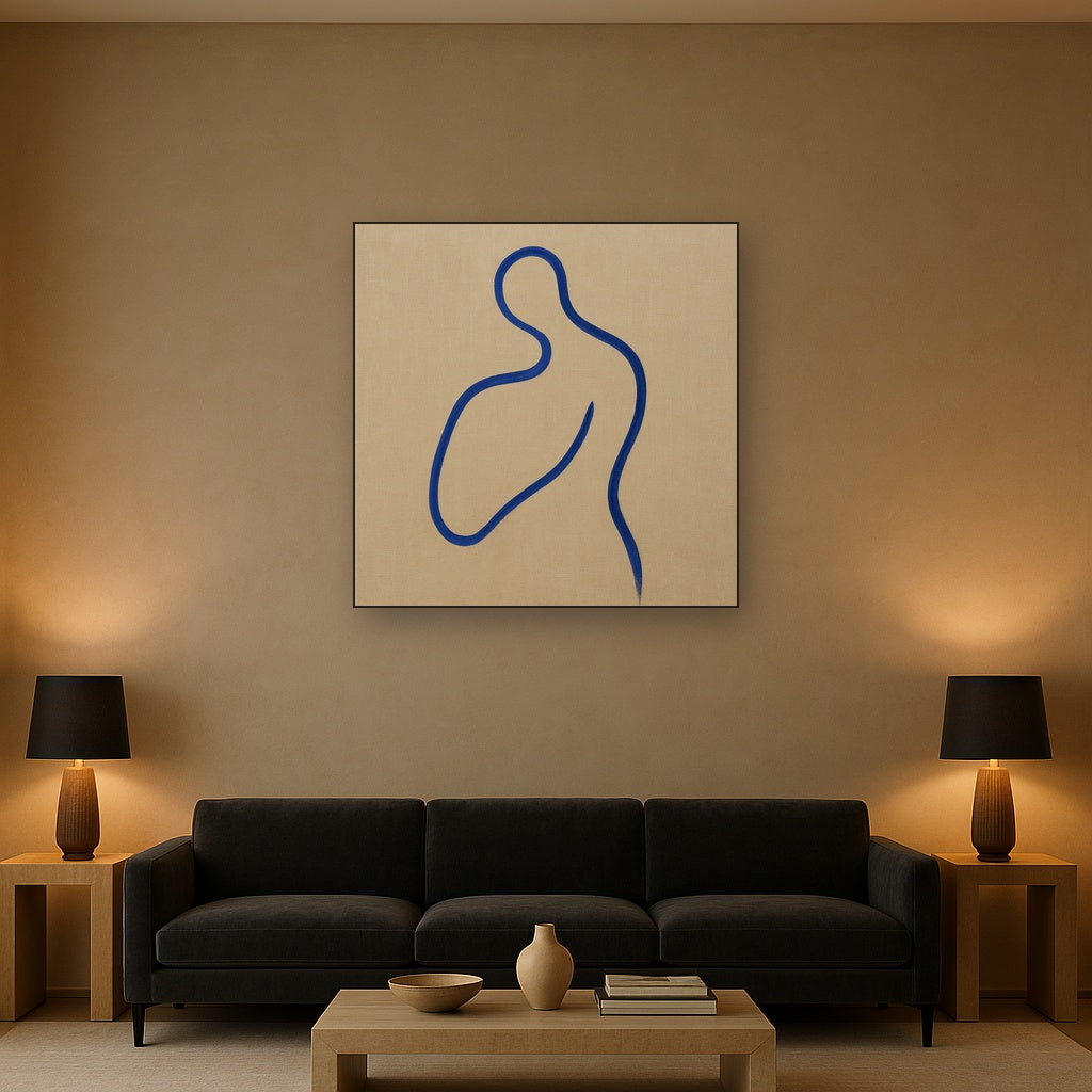 Cobalt Blue & Pale Oat Contour No. 8 - Modern Fine Art Oil Painting - View 2