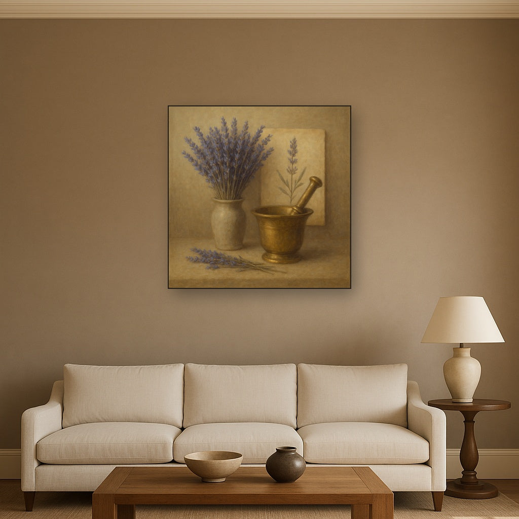 Lavender Herbarium & Mortar Study No. 4 Oil Painting - View 2