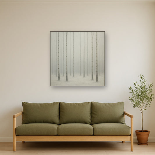Pale Birch Woodland Silhouette in Whiteout No. 20 Oil Painting - View 2