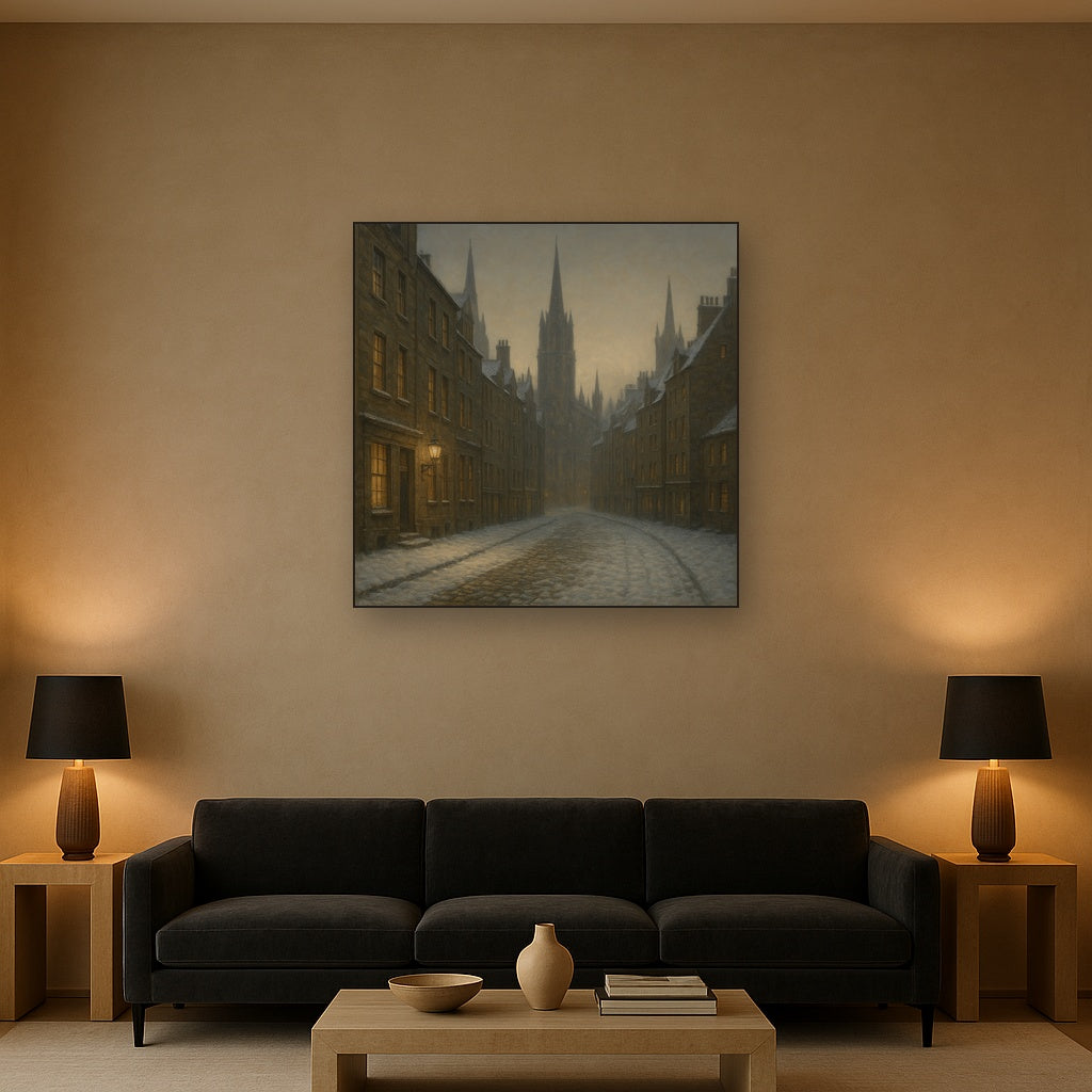 Edinburgh Old Town Royal Mile in Snow No. 10 Oil Painting - View 2