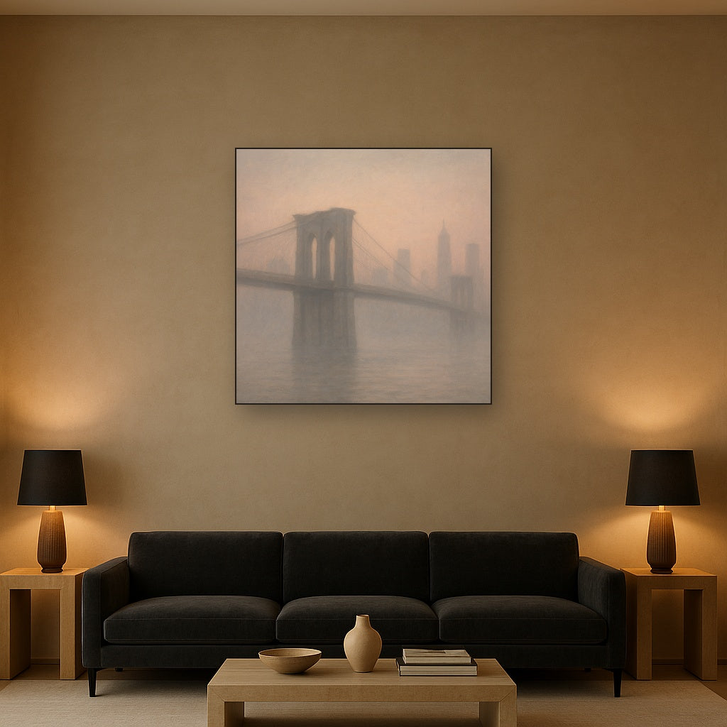 Brooklyn Bridge in Morning River Mist No. 10 Oil Painting - View 2