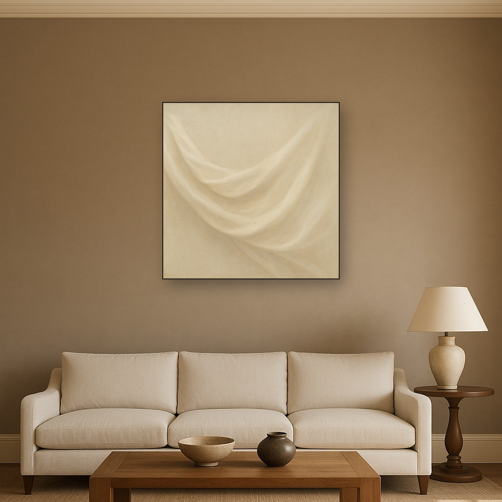 Alabaster Linen Texture Fold No. 4 - Modern Fine Art Oil Painting - View 2