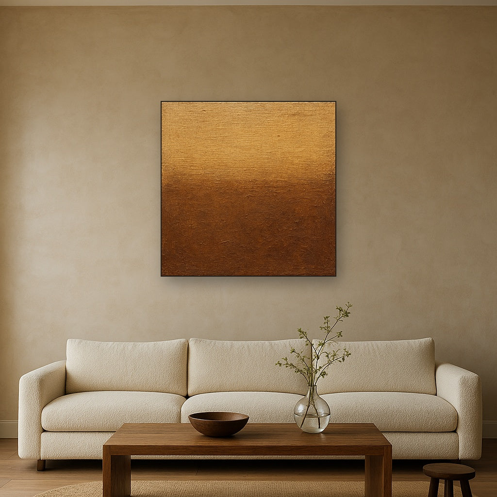 Earthy Woven Fiber Minimalist Oil Painting - Styled in Modern Living Room