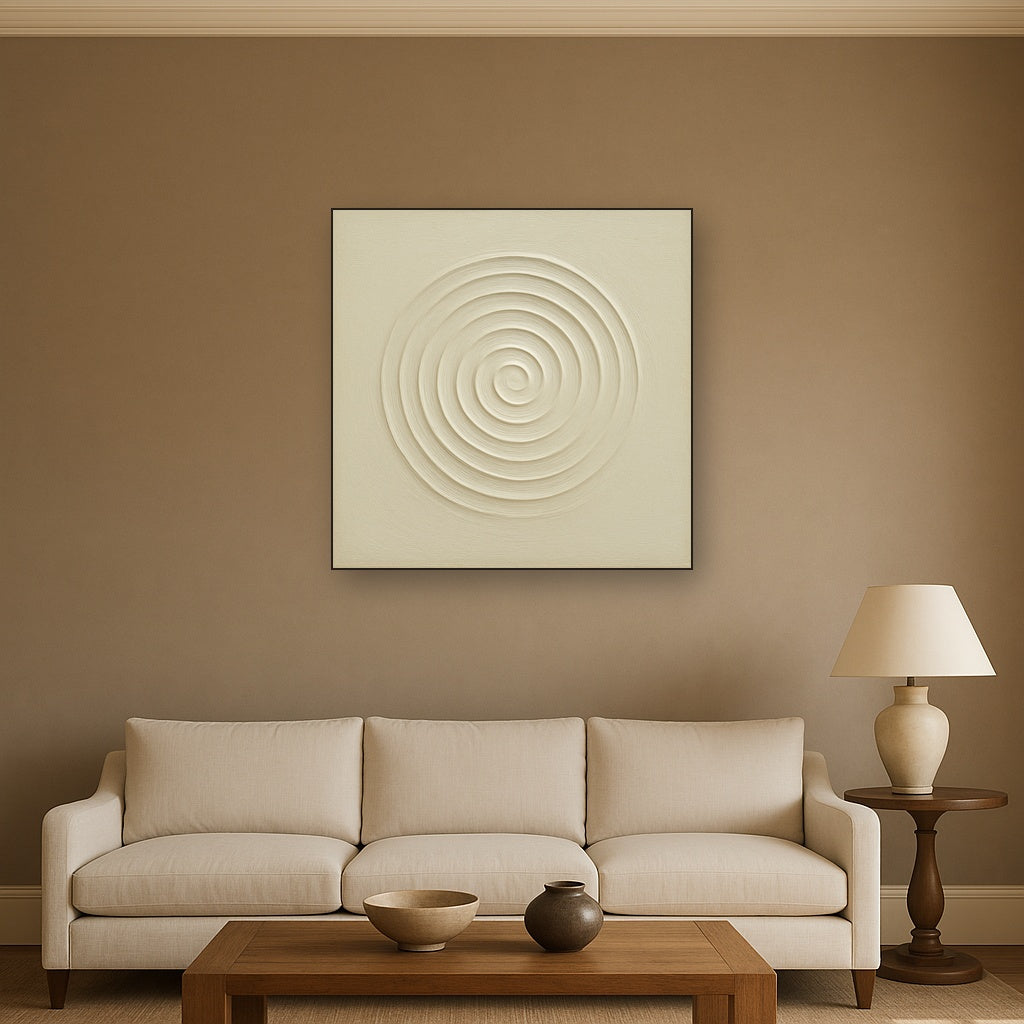 Concentric Zen Circles in Ivory No. 8 - Modern Fine Art Oil Painting - View 2