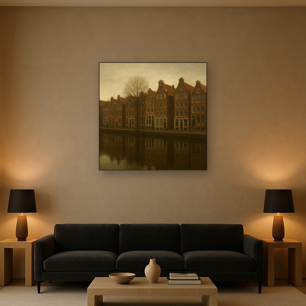 Amsterdam Canal Houses Under Overcast Sky No. 4 Oil Painting - View 2