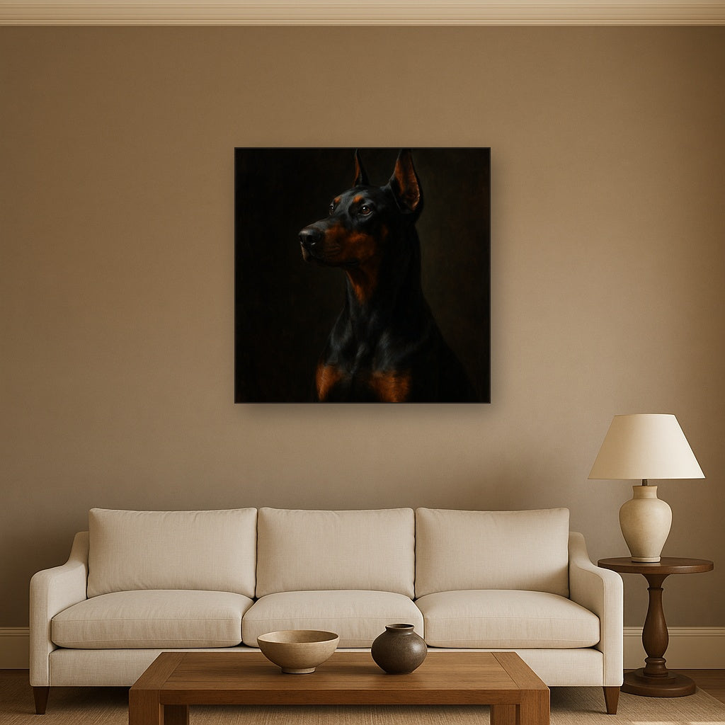 Alert Doberman Pinscher in Shadow & Light No. 8 Fine Art Oil Painting - View 2