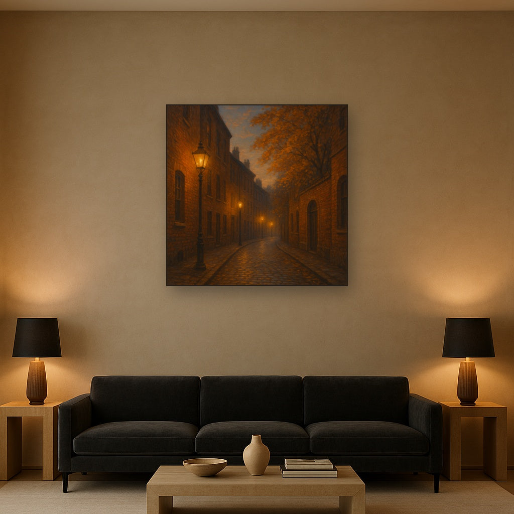 London Gaslamp Alley in Autumn Dusk No. 3 Oil Painting - View 2