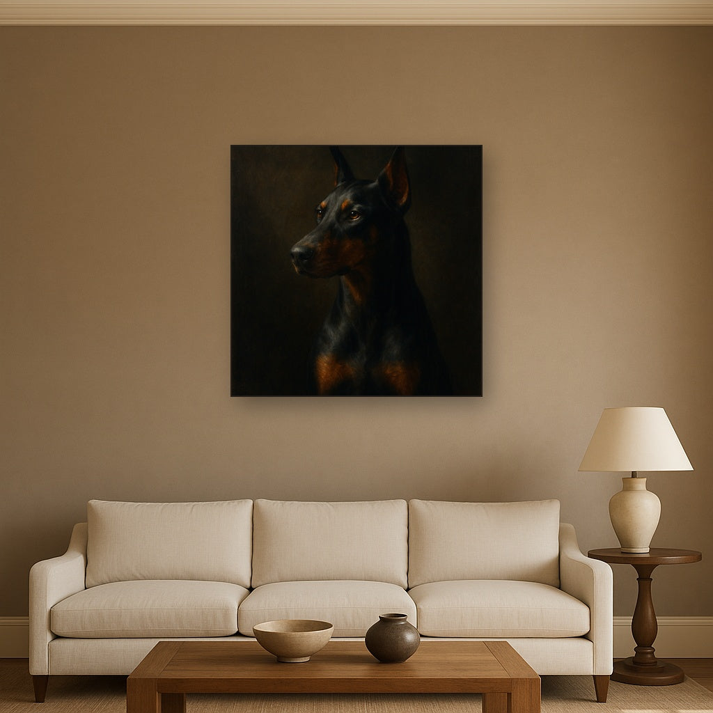 Alert Doberman Pinscher in Shadow & Light No. 16 Fine Art Oil Painting - View 2