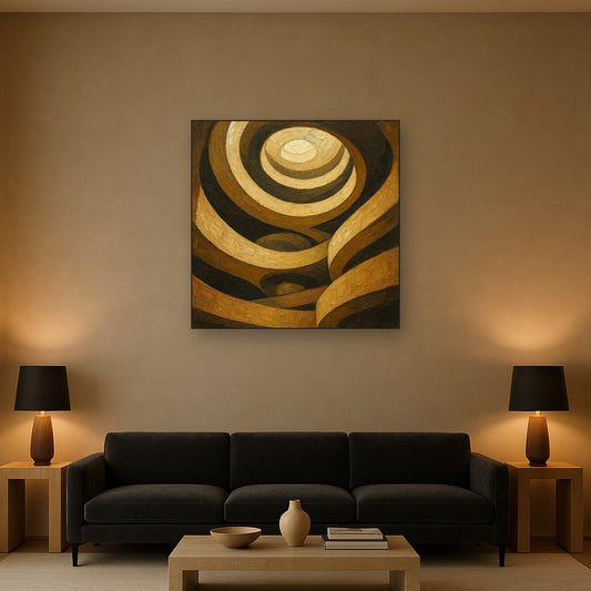 Travertine Spiral Atrium Perspective No. 5 Oil Painting - Styled in Modern Living Room