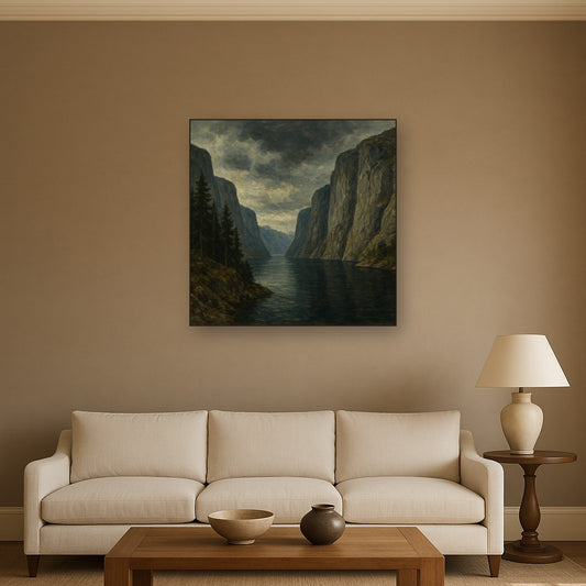 Nordic Pine Fjords Landscape Oil Painting - View 2