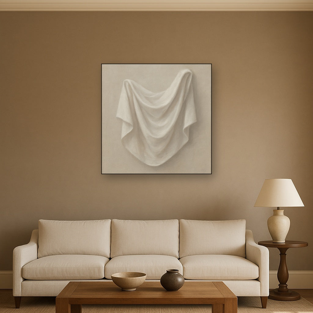 Alabaster Linen Texture Fold No. 4 - Modern Fine Art Oil Painting - View 2