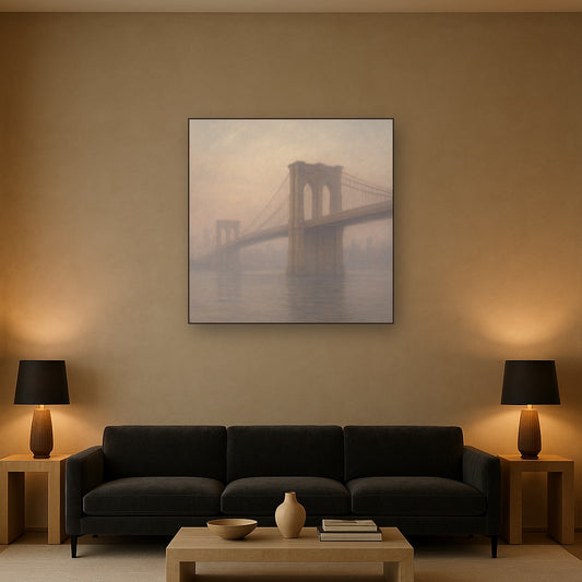 Brooklyn Bridge in Morning River Mist No. 6 Oil Painting - View 2