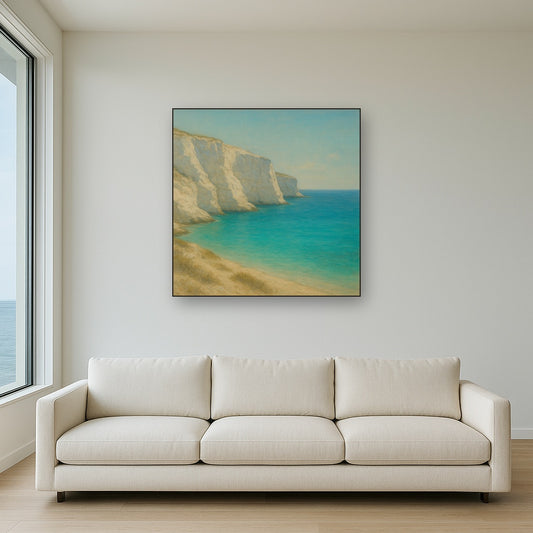 Mediterranean White Cliffs & Turquoise Cove No. 19 Oil Painting - View 2
