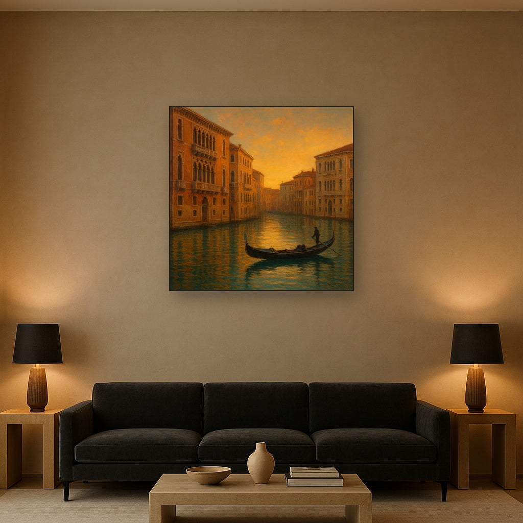 Venetian Canal Palaces at Golden Hour Oil Painting - View 2
