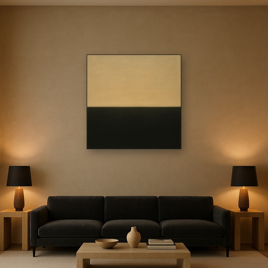 Onyx & Warm Biscuit Horizon No. 9 - Modern Fine Art Oil Painting - View 2