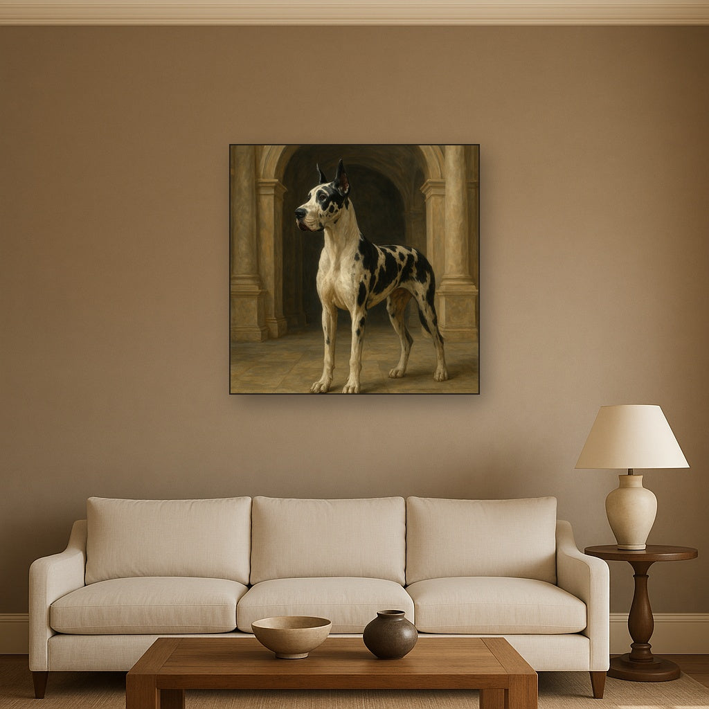 Regal Great Dane in Grand Architectural Hall No. 9 Fine Art Oil Painting - View 2