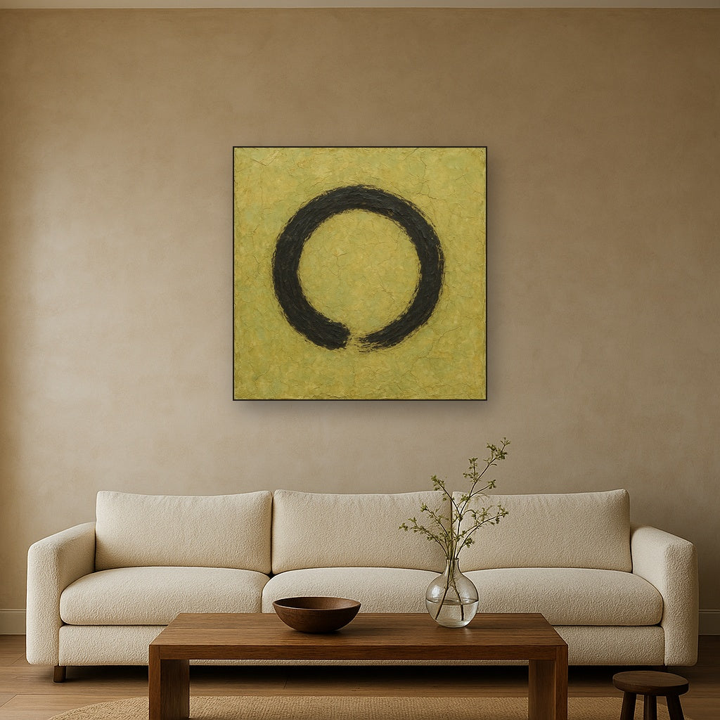 Raw Plaster & Charcoal Enso Circle Oil Painting - View 2