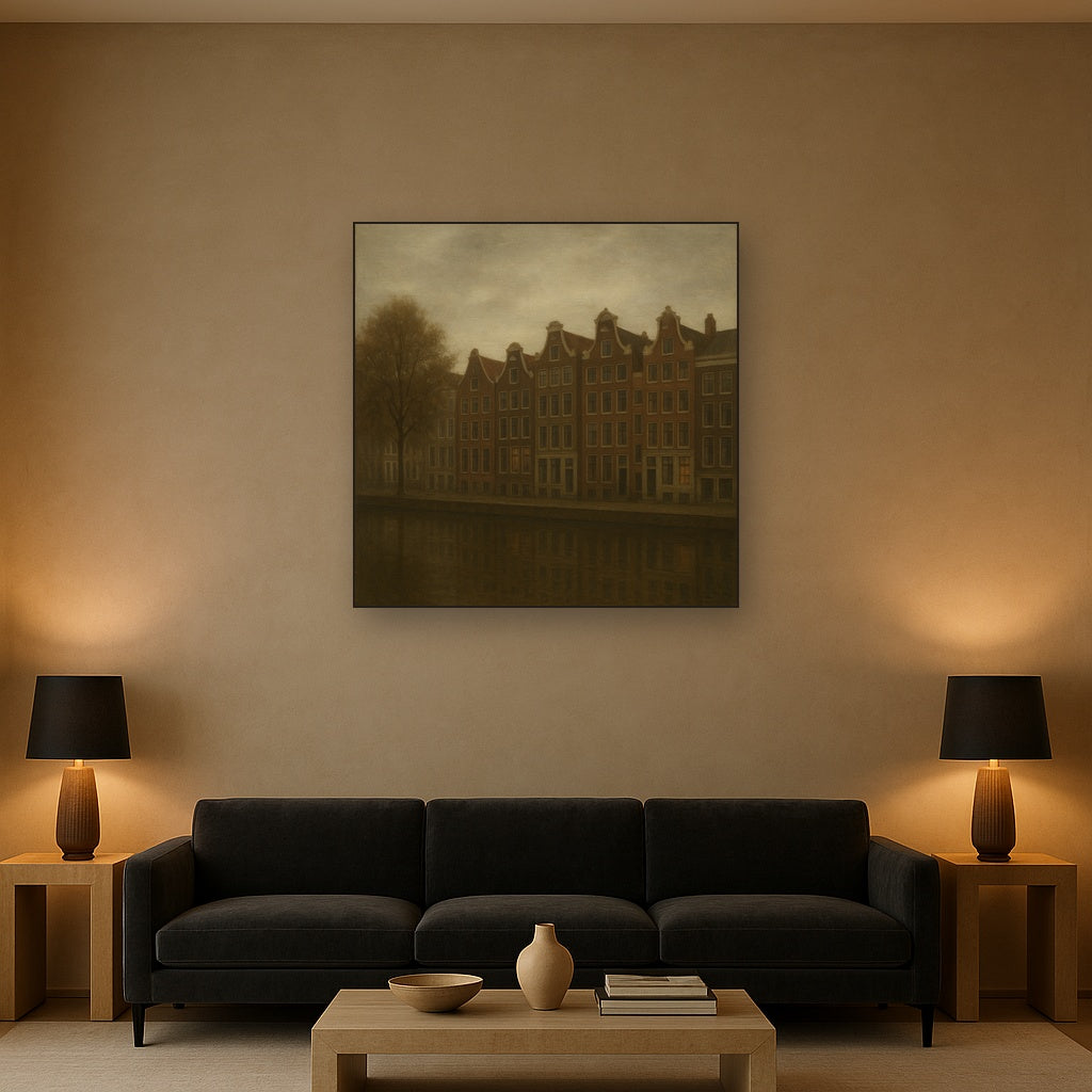 Amsterdam Canal Houses Under Overcast Sky No. 21 Oil Painting - View 2