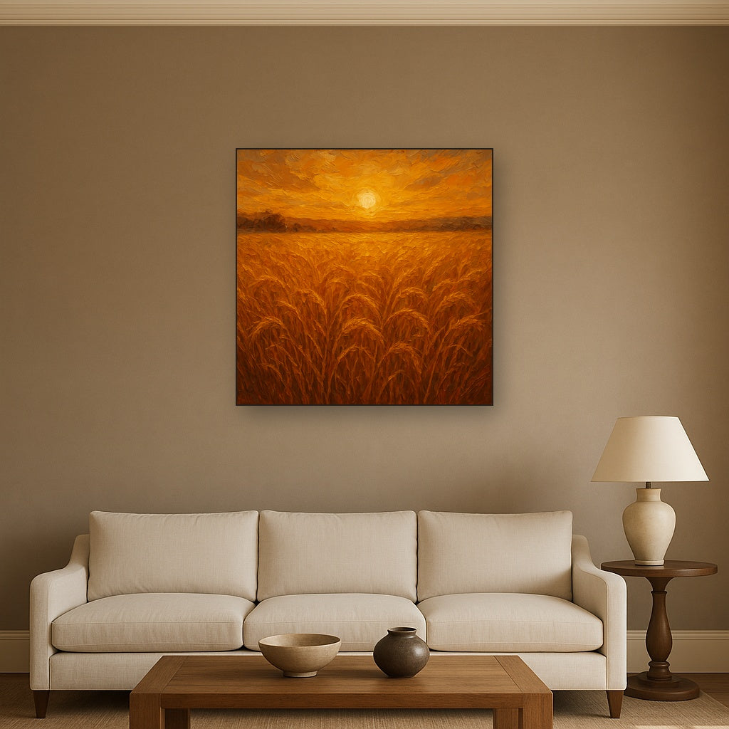 Golden Amber Wheatfield Impasto Oil Painting - View 2