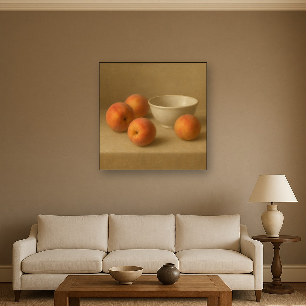 Heirloom Peaches & White Ceramic Bowl No. 3 Oil Painting - View 2