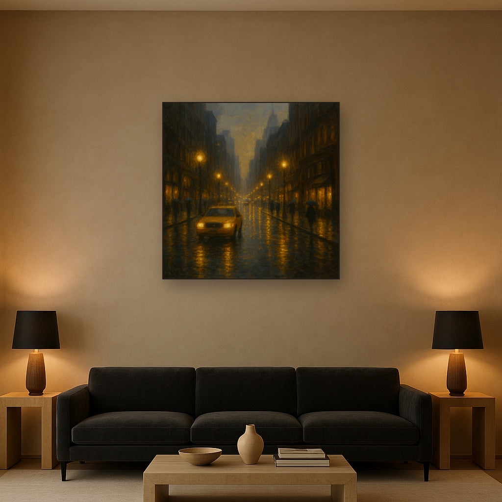 Rain-Drenched Manhattan Avenue Lights No. 26 Oil Painting - View 2