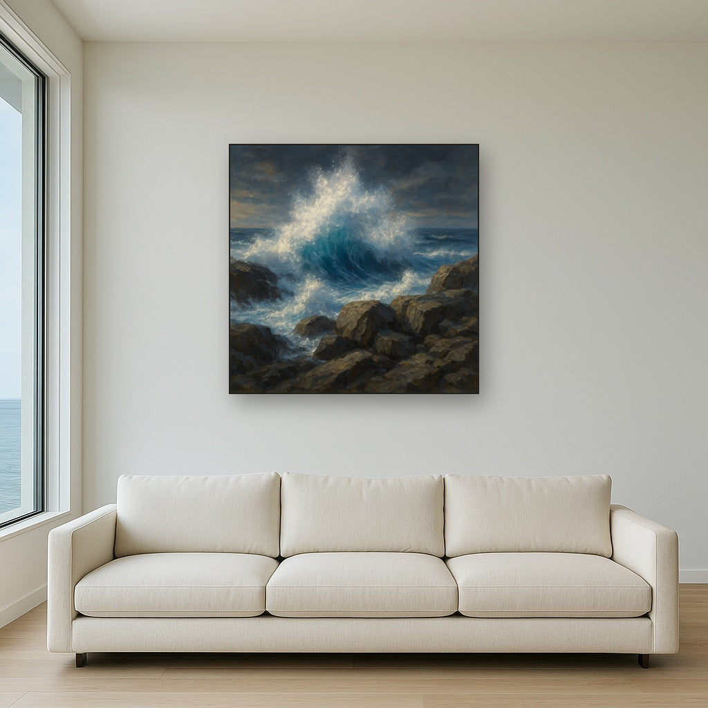Dramatic Storm Waves on Crashing Granite Rocks No. 10 Fine Art Oil Painting - View 2