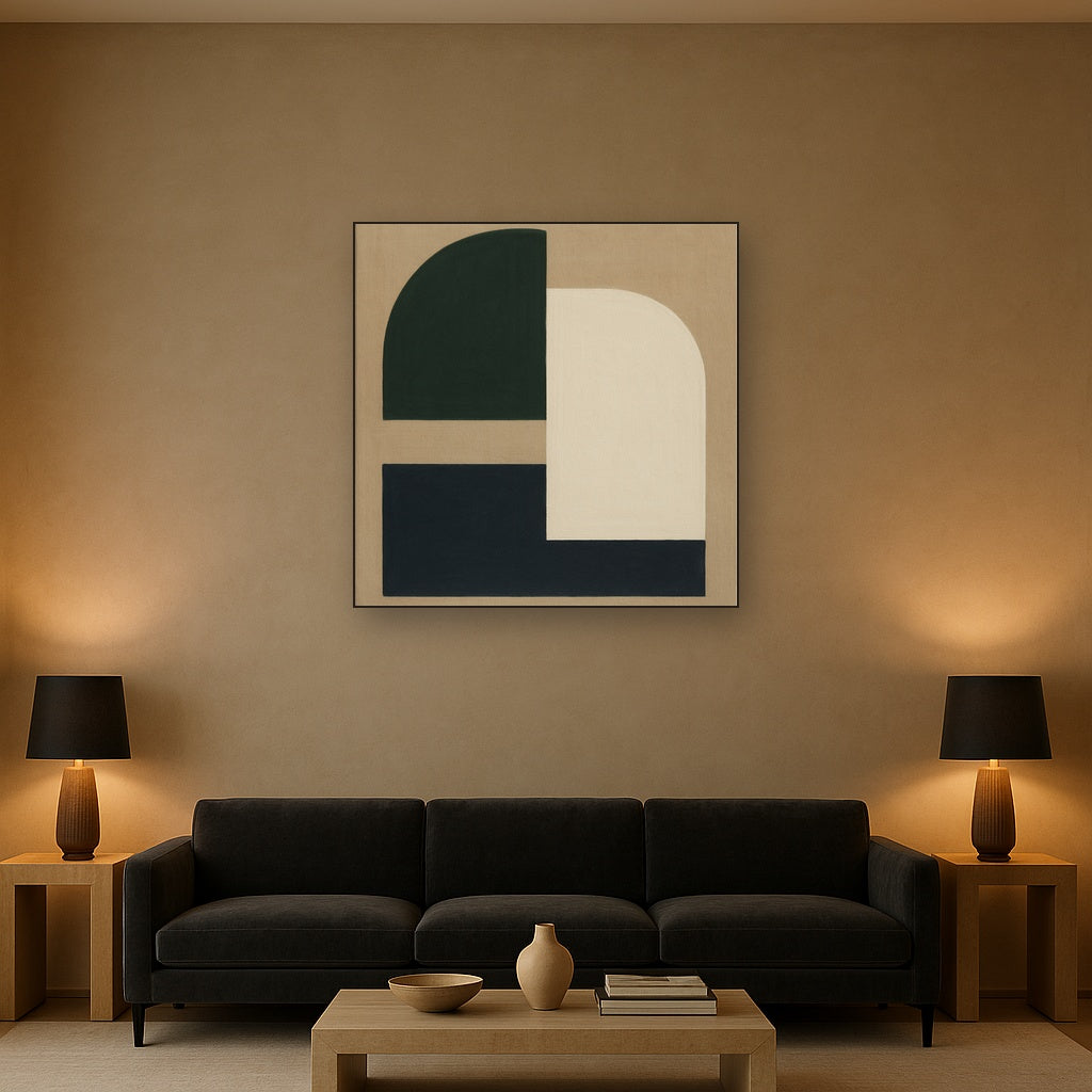 Forest Emerald & Chalk Interlock No. 6 - Modern Fine Art Oil Painting - View 2