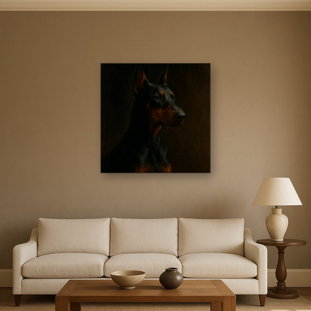 Alert Doberman Pinscher in Shadow & Light No. 6 Fine Art Oil Painting - View 2