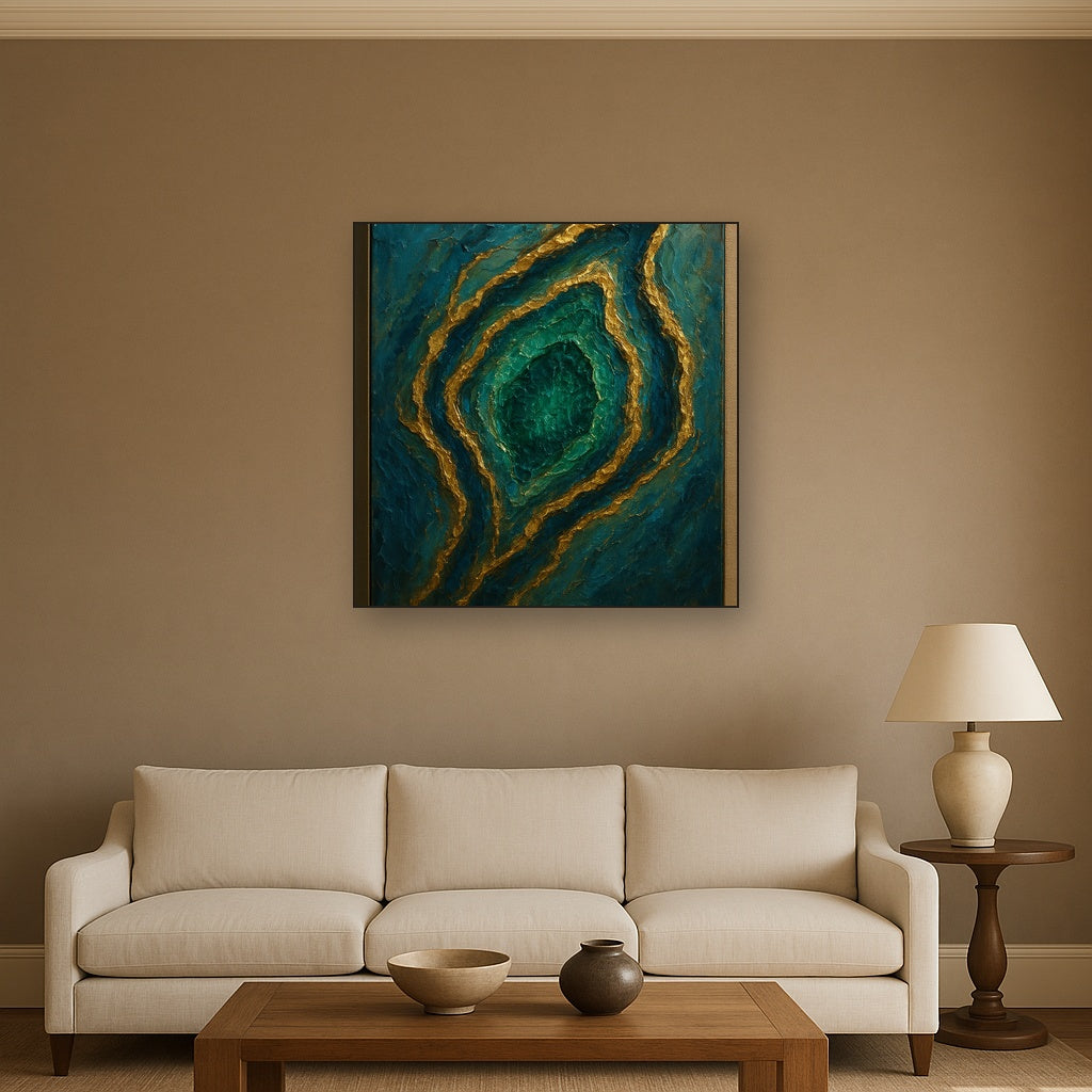 Emerald Geode Liquid Gold Veins Oil Painting - View 2