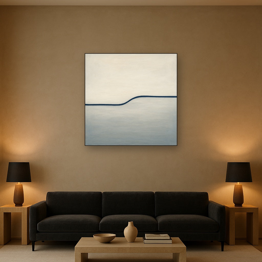 Minimalist Continuous Line Horizon in Deep Indigo No. 12 Fine Art Oil Painting - View 2