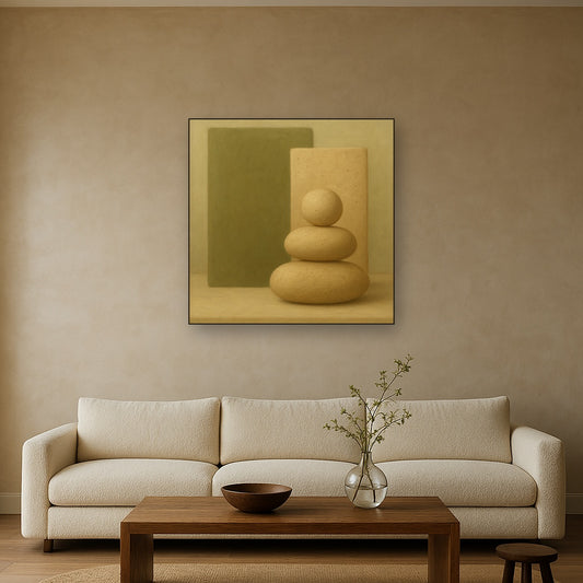 Muted Olive & Sandstone Geometric Balance No. 30 Oil Painting - View 2