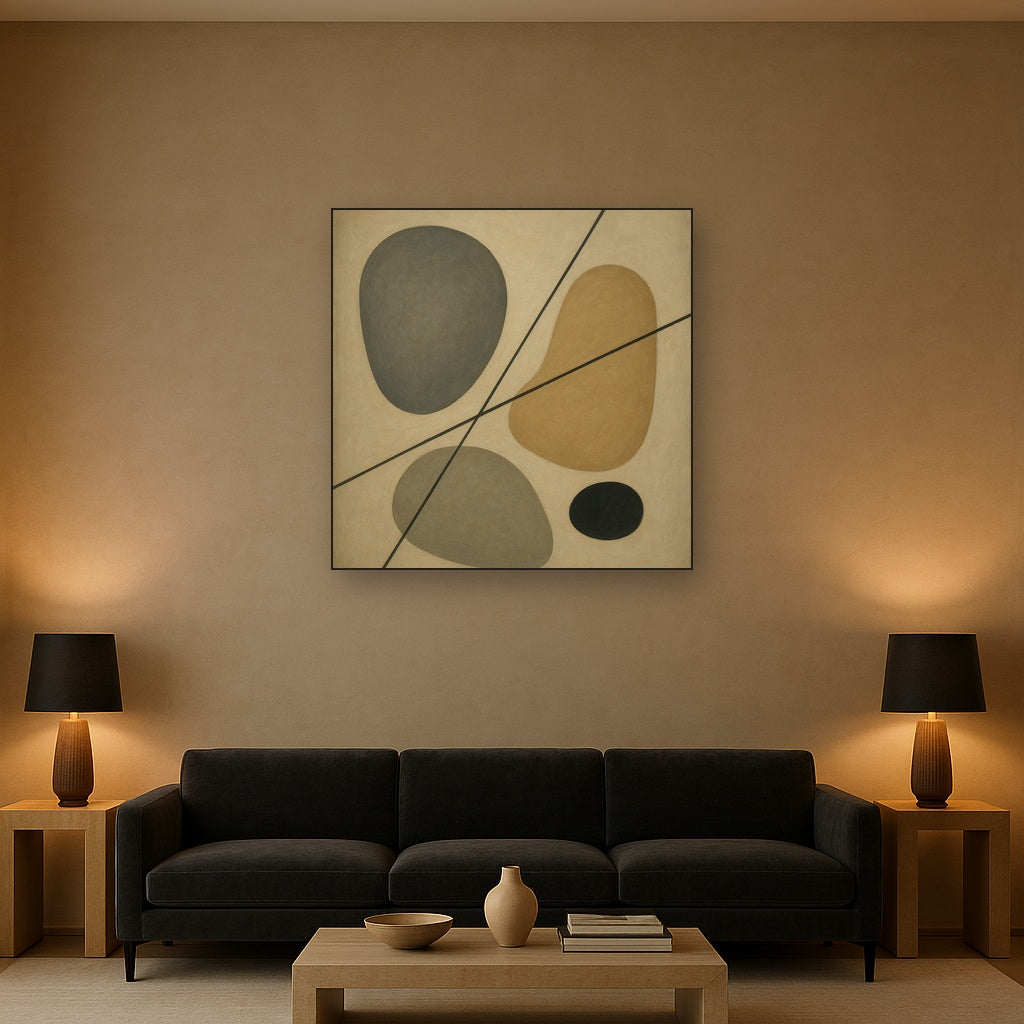 Organic Pebble Contours & Slanted Lines No. 8 Oil Painting - View 2