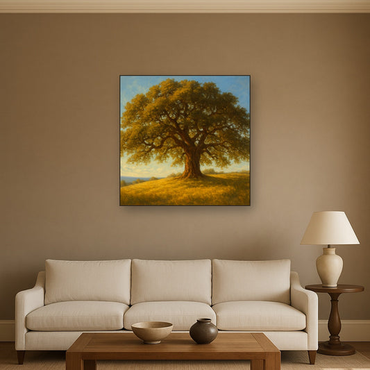 Old Oak Tree on Sunlit Meadow Ridge No. 10 Fine Art Oil Painting - View 2