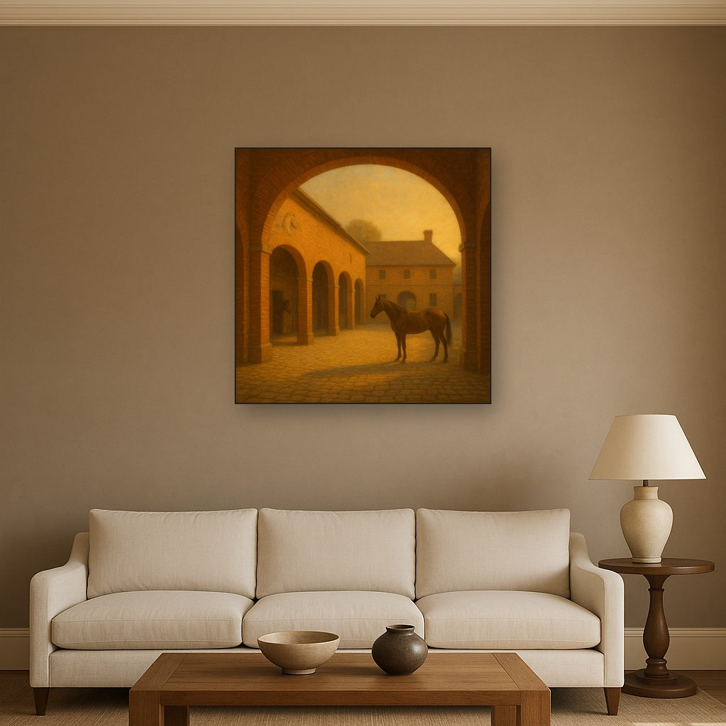 Equestrian Stable Courtyard in Late Afternoon No. 15 Oil Painting - View 2