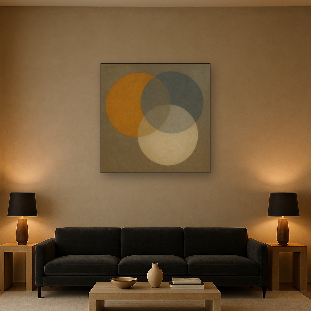 Intersecting Discs in Burnished Ochre & Slate No. 8 Fine Art Oil Painting - View 2