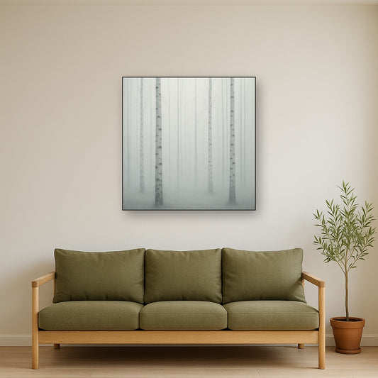 Pale Birch Woodland Silhouette in Whiteout No. 4 Oil Painting - View 2