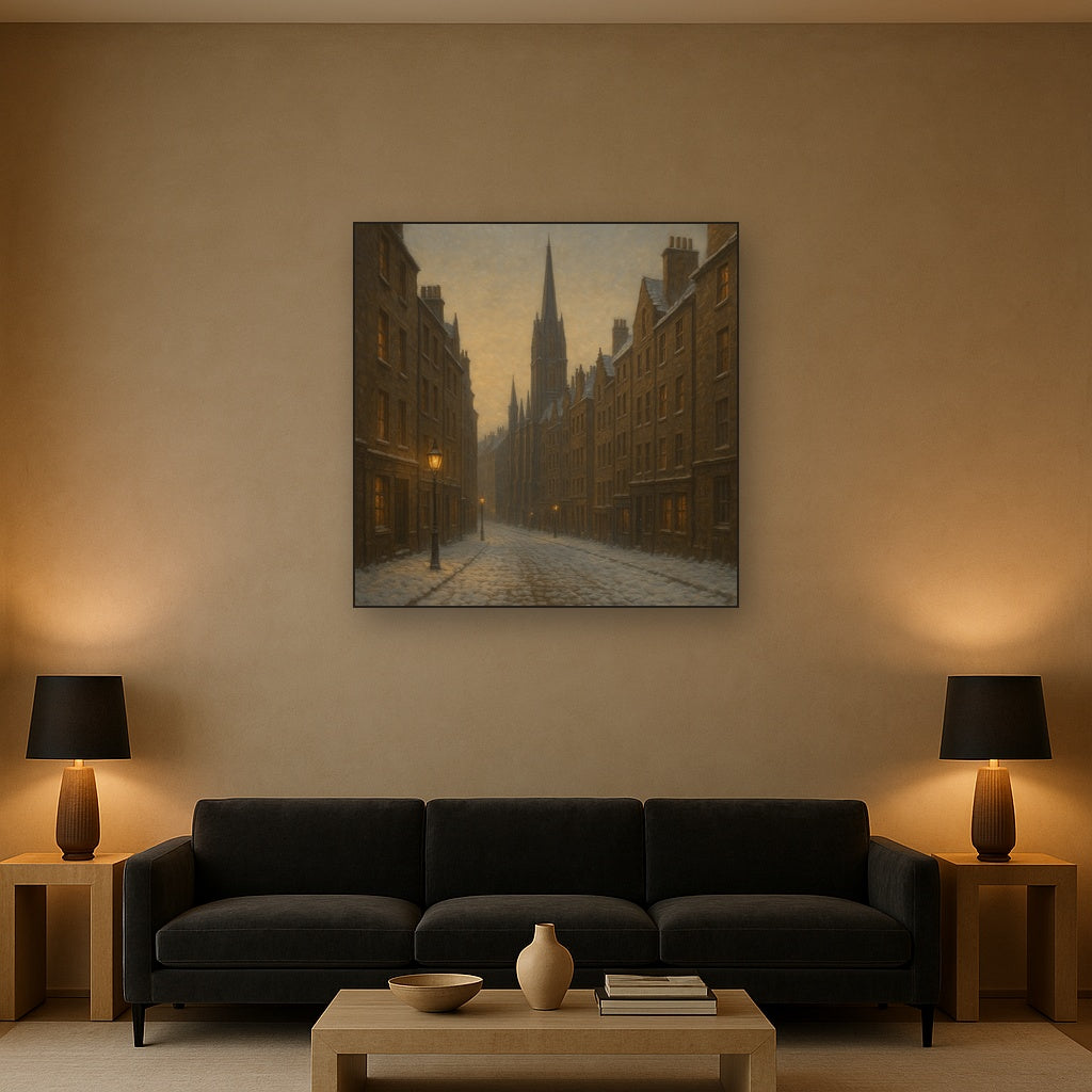 Edinburgh Old Town Royal Mile in Snow No. 18 Oil Painting - View 2