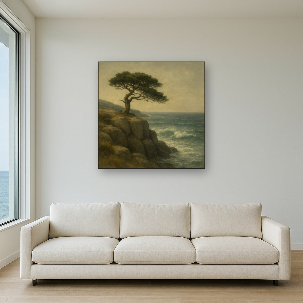 Wild Coastal Pine on Stormy Granite Cliff No. 11 Oil Painting - View 2