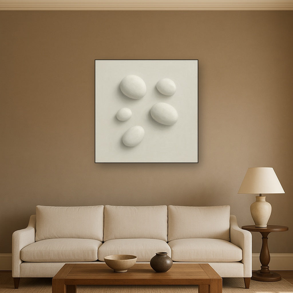 Organic Pebble Relief in White No. 6 - Modern Fine Art Oil Painting - View 2