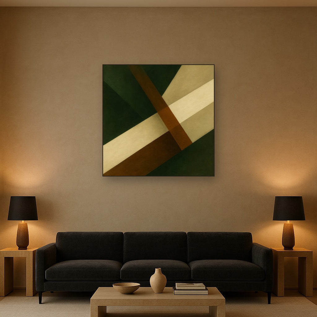 Kinetic Diagonal Planes in Forest & Alabaster No. 7 Fine Art Oil Painting - View 2