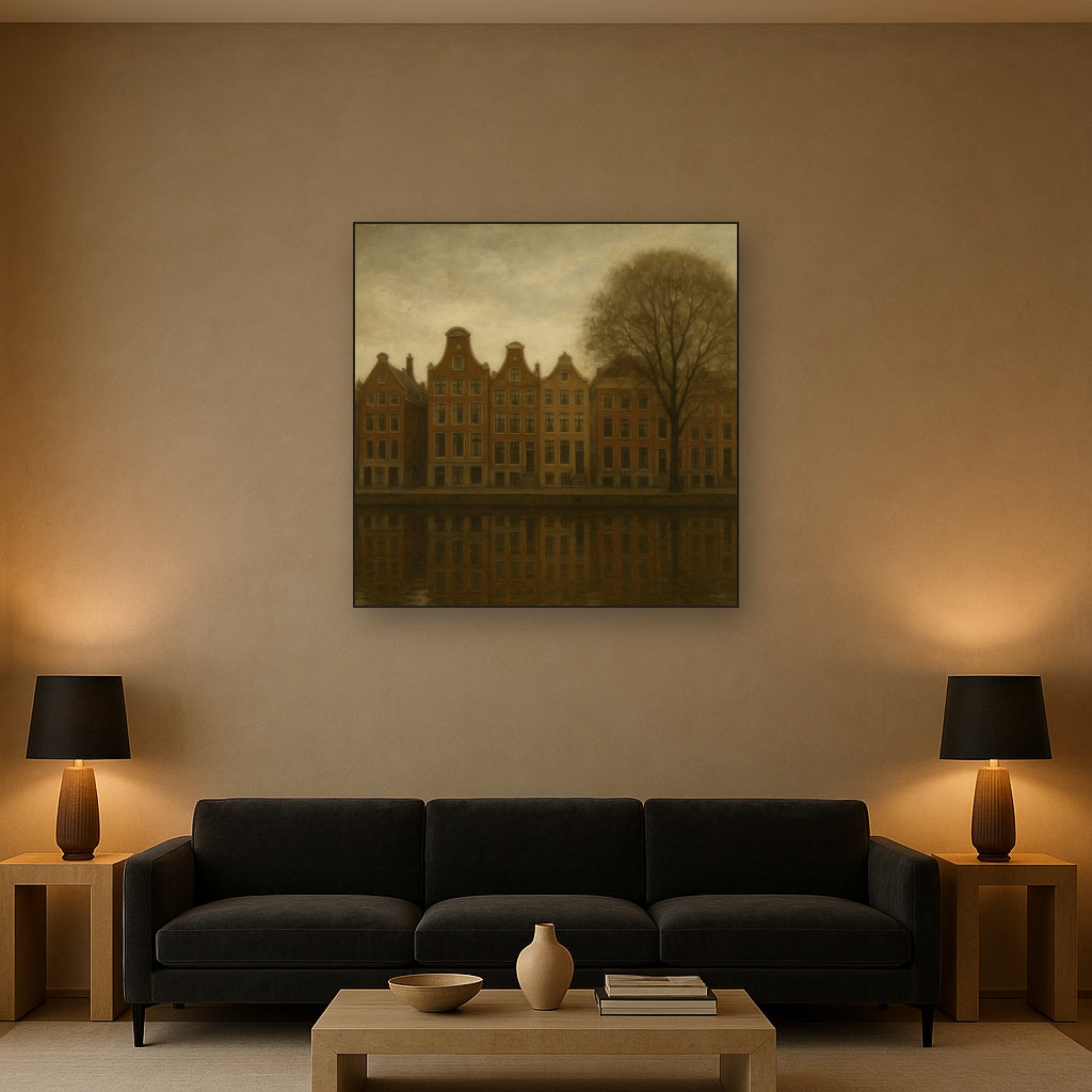 Amsterdam Canal Houses Under Overcast Sky No. 2 Oil Painting - View 2