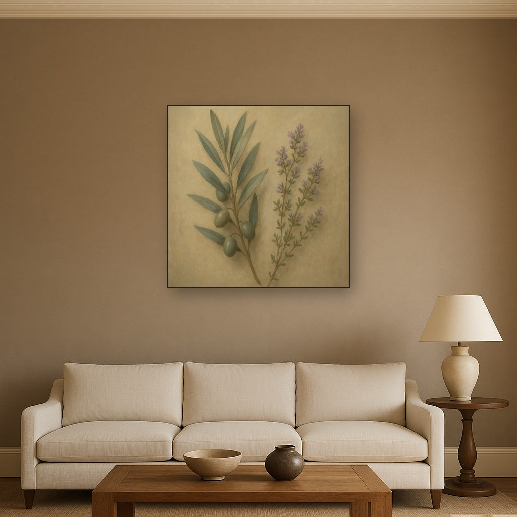 Olive Branches & Wild Thyme Botanical Study No. 5 Fine Art Oil Painting - View 2